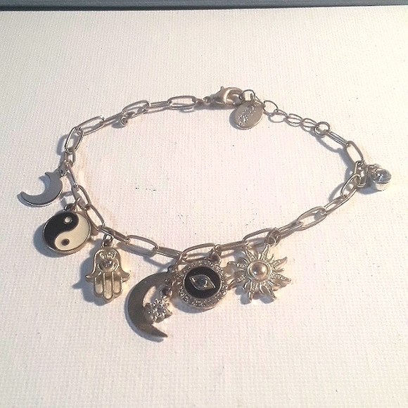 Boho Charm Bracelet Evil eye, yin yang, sun and moon bracelet - Picture 1 of 3